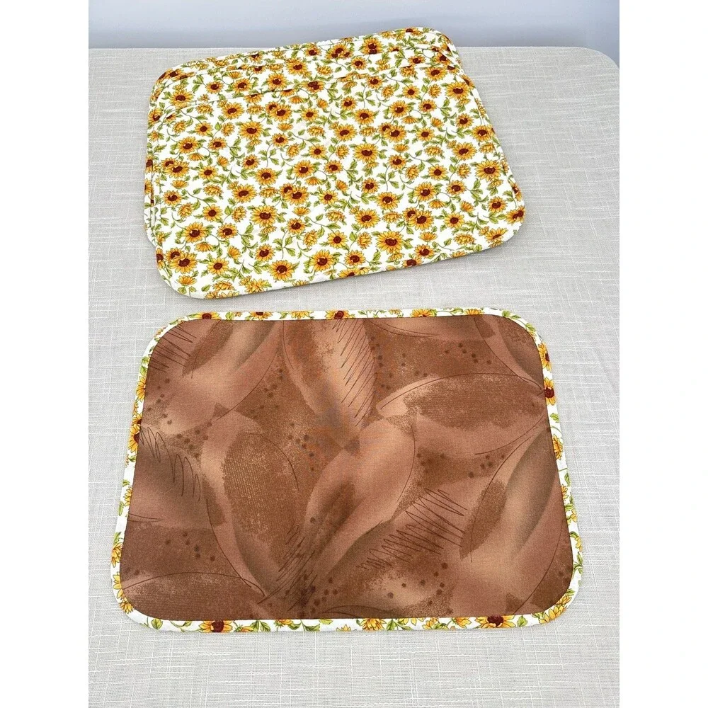 Vintage Sunflower Quilted Fabric Placemats Set of 4 Cottagecore Table Decor
